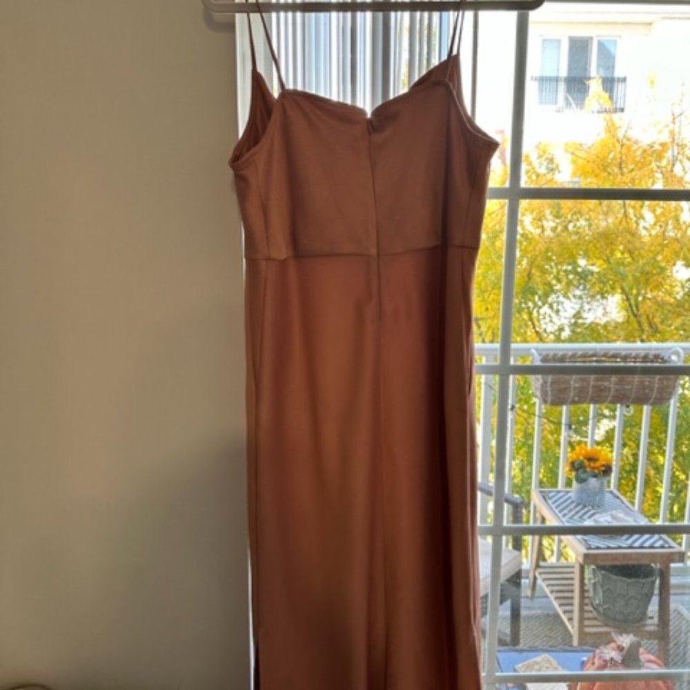 BHLDN CALI SATIN CHARMEUSE MIDI DRESS Sedona Sunset Size 8 - Picture 3 of 4